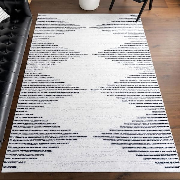Yori Diamond SplashGuard Machine Washable Area White 6 ft. x 6 ft. Indoor Square Rug