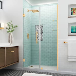 BelmoreGS 45.25 in. to 46.25 in. W x 72 in. H Frameless Hinged Shower Door with Glass Shelves in Brushed Gold