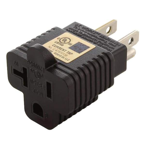 AC WORKS Plug Adapter 15 Amp Household Plug to 20 Amp T-Blade Female Outlet Adapter (NEMA 5-15P to 5-15/20R)