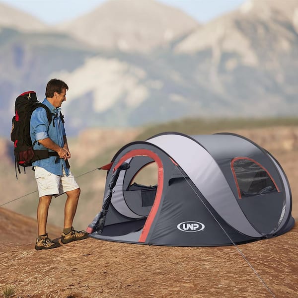 8 ft. x 3 ft. Gray Polyester Pop-up Camping Tent, 3 Person, Shade