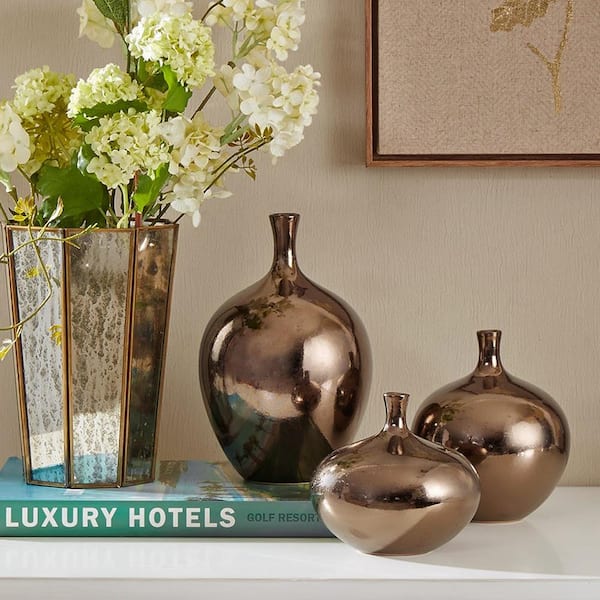 Unbranded Elegant Unique Handmade 3-piece Set Bronze Mirrored Ceramic Decorative Vases, for Home Decor