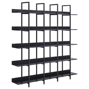 70.87 in. 5-Shelf Black Bookcase Or Bookcase with Brown Metal Frame