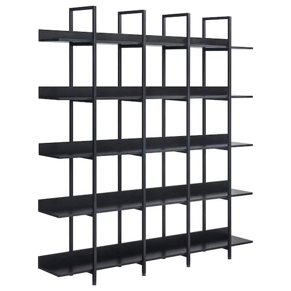 Unbranded 70.87 in. 5-Shelf Black Bookcase Or Bookcase with Brown Metal Frame