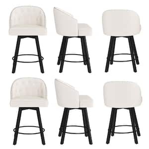 26in. Beige Fabric Upholstered Metal Frame Counter Height Swivel Bar Stools With Matte Silver Rivets (Set of 6)