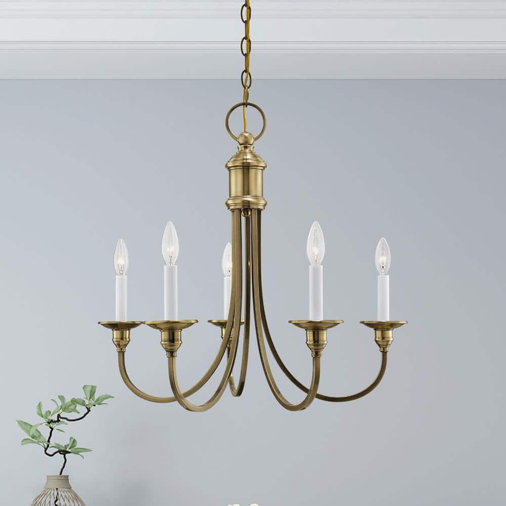 Elegant Cranford 5-Light Antique Brass Candelabra Chandelier