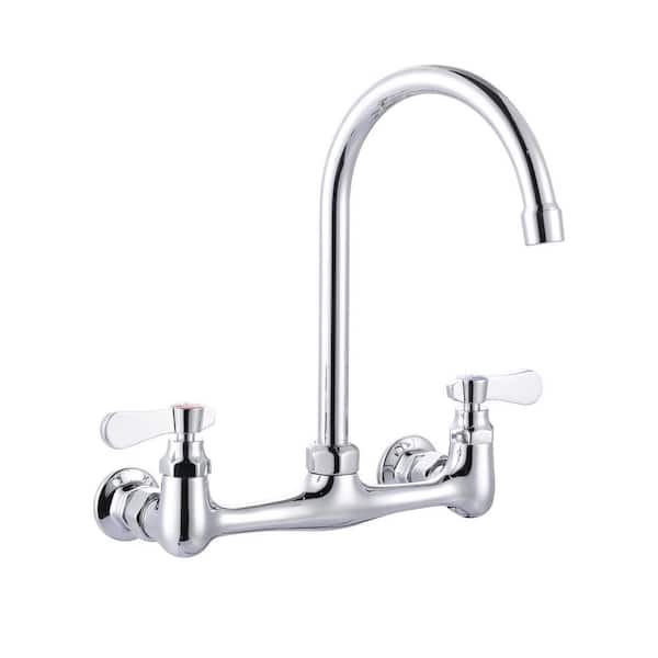 8 in. Swivel Spout Double Handle Wall Mount Standard Kitchen Faucet in Polished Chrome