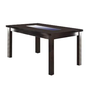 Brown Wooden Dining Table with Tempered Glass Top