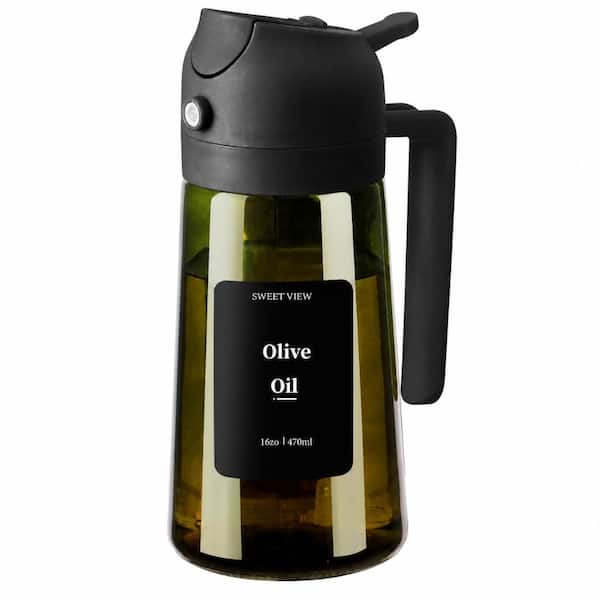16 oz Light-Proof Glass Oil Sprayer and Pourer 2-in-1 with Stickers for Air Fryer, BBQ, Salad, and Cooking