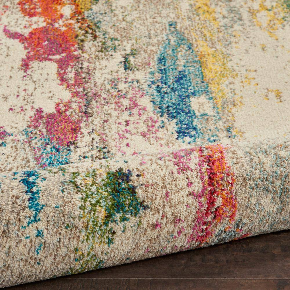 Ivory and Multicolor Abstract Tufted Synthetic Area Rug