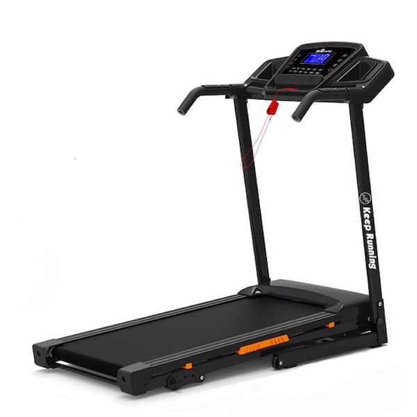 Tidoin 3.5 HP Black and Orange Stainless Steel Foldable Electric Treadmill with 3 Holder, LCD Display and Security Key