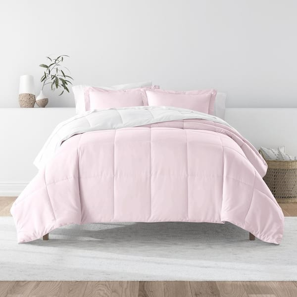 Becky Cameron Blush and White Microfiber Down Alternative Full / Queen Reversible Comforter Set