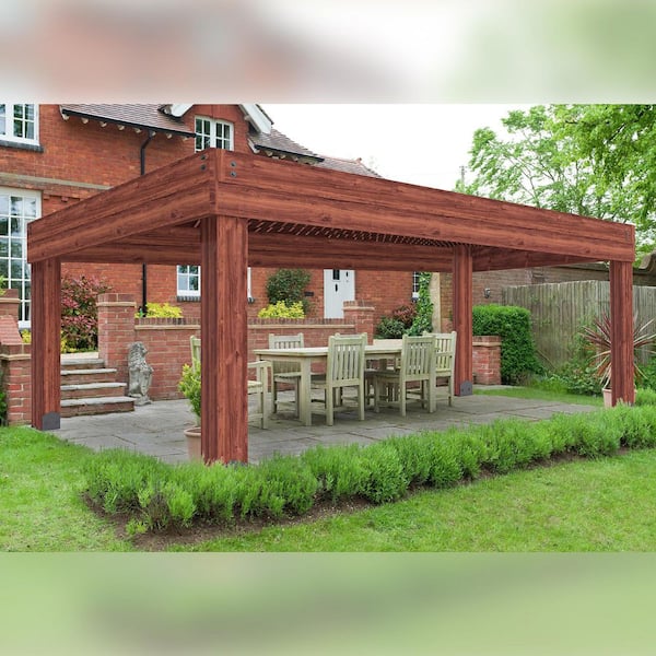 Lawnmaster Professionally Installed Cosmopolitan 12 ft. x 16 ft. Natural Heavy Timber Shade Pergola with solid post construction