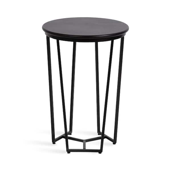 Kate and Laurel Solvay 16.00 in. Black Round Solid Wood End Table