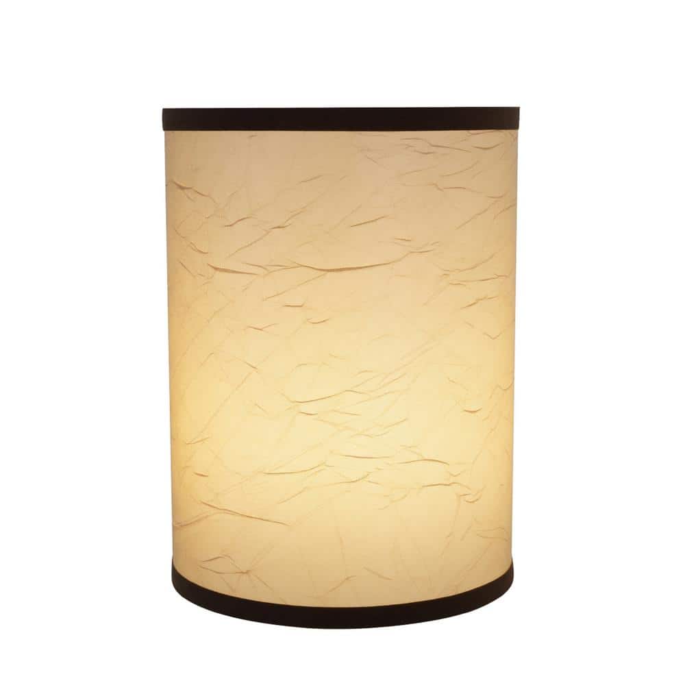 Beige Crinkle Fabric Drum Lamp Shade with Brown Trim, 8" x 11"