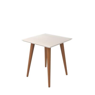 Utopia 19.68 in. H Off-White and Maple Cream Square End Table with Splayed Wooden Legs
