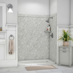 Royale 36 in. x 60 in. x 80 in. 11-Piece Easy Up Adhesive Alcove Bathtub/Shower Wall Surround in Arctic Haze