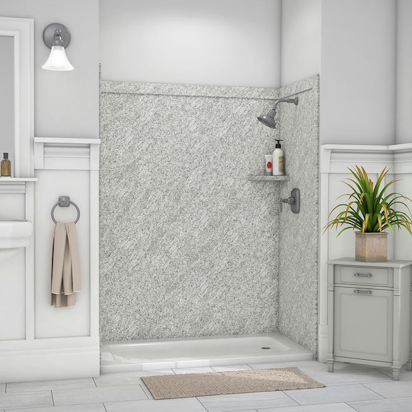 FlexStone Royale 36 in. x 60 in. x 80 in. 11-Piece Easy Up Adhesive Alcove Bathtub/Shower Wall Surround in Arctic Haze