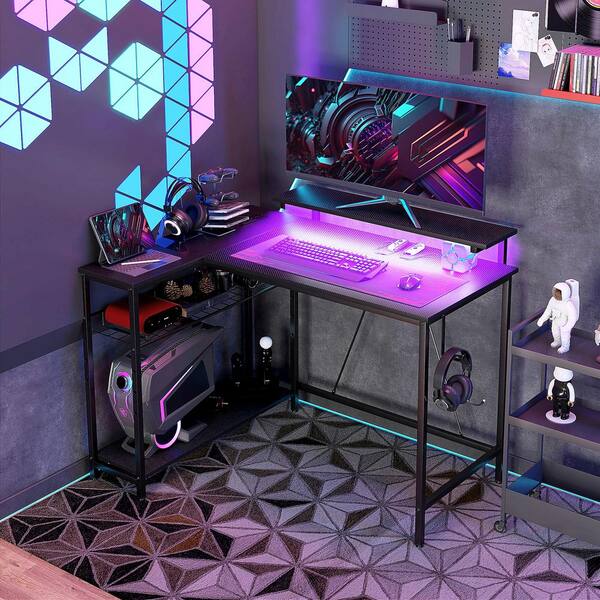 HOMCOM 42 in. Black L Shaped Desk with LED Lights Power Outlet USB Charging Ports Reversible L Shaped Computer Desk 920 083V80BK The Home Depot