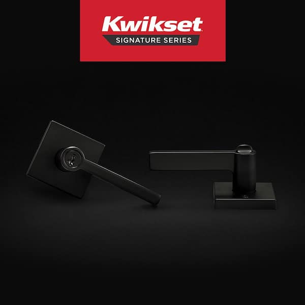 KKK黑L Kwikset Halifax Square Matte Black Keyed Entry Door Handle