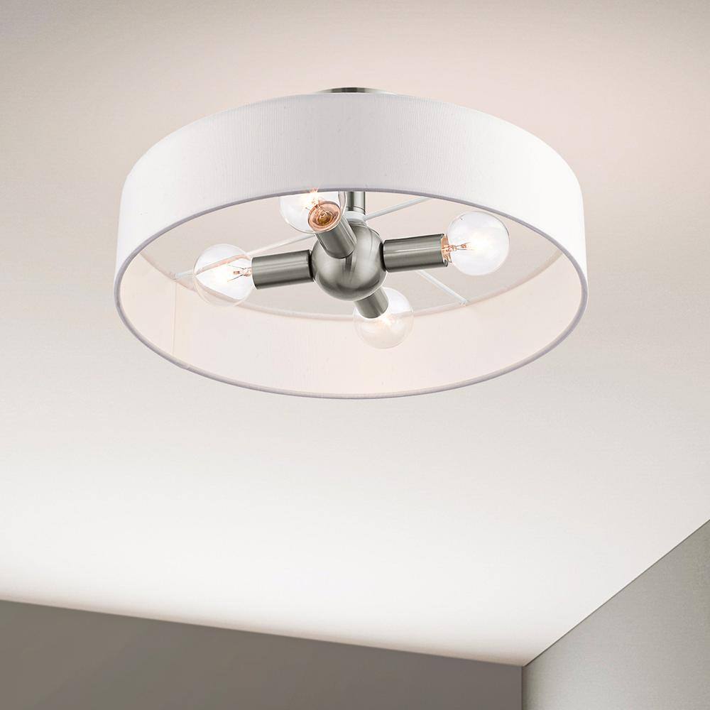 Venlo Brushed Nickel 4-Light Drum Semi-Flush Mount with Off-White Shade