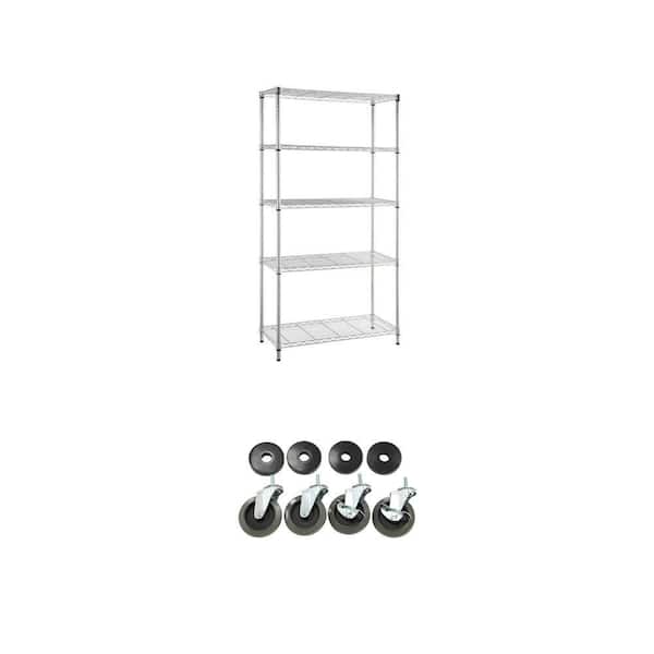 4 in. Industrial Casters with Bumper and 5-Tier Steel Wire Shelving Unit (48 in. x 72 in. x 18 in.) Combo (4-Pack)