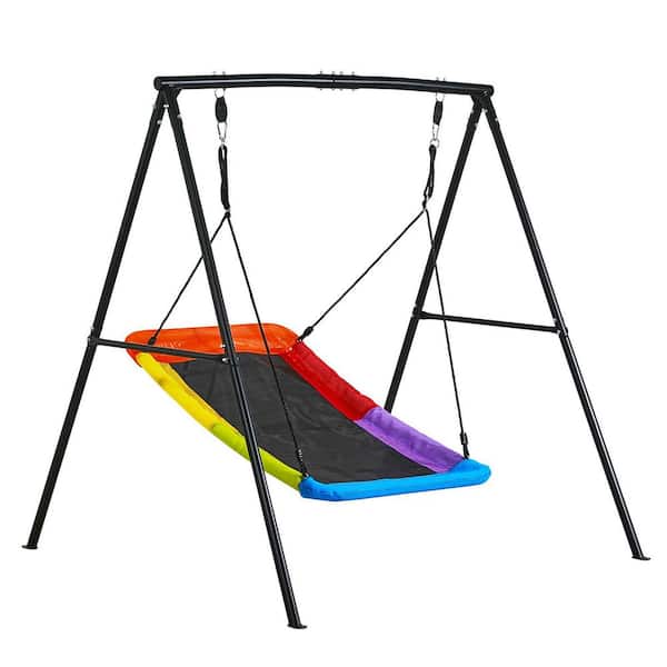 Swing Set for Backyard, 60 x 32 in. Swing Seat with Heavy Duty A-Frame Metal Stand, 440 lbs. Load Capacity, Reinforced
