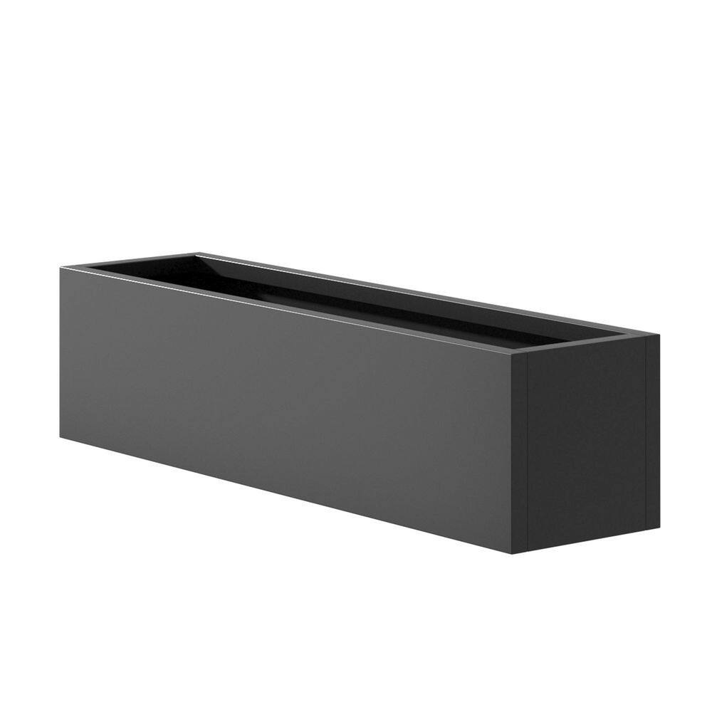 Otryad Large 36 in. x 10 in. x 10 in. Black Metal Rectangular Planter ...