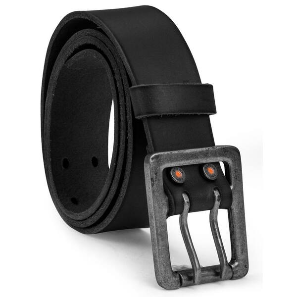 Made in USA 1.5 inch Black Genuine Leather Belt | Titanium Buckle 40 inch / Black / Titanium/Leather