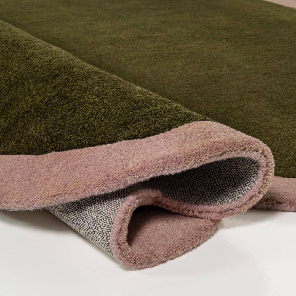 Whimsical Green and Pink Handwoven Wool Kids Area Rug, 6' x 9'