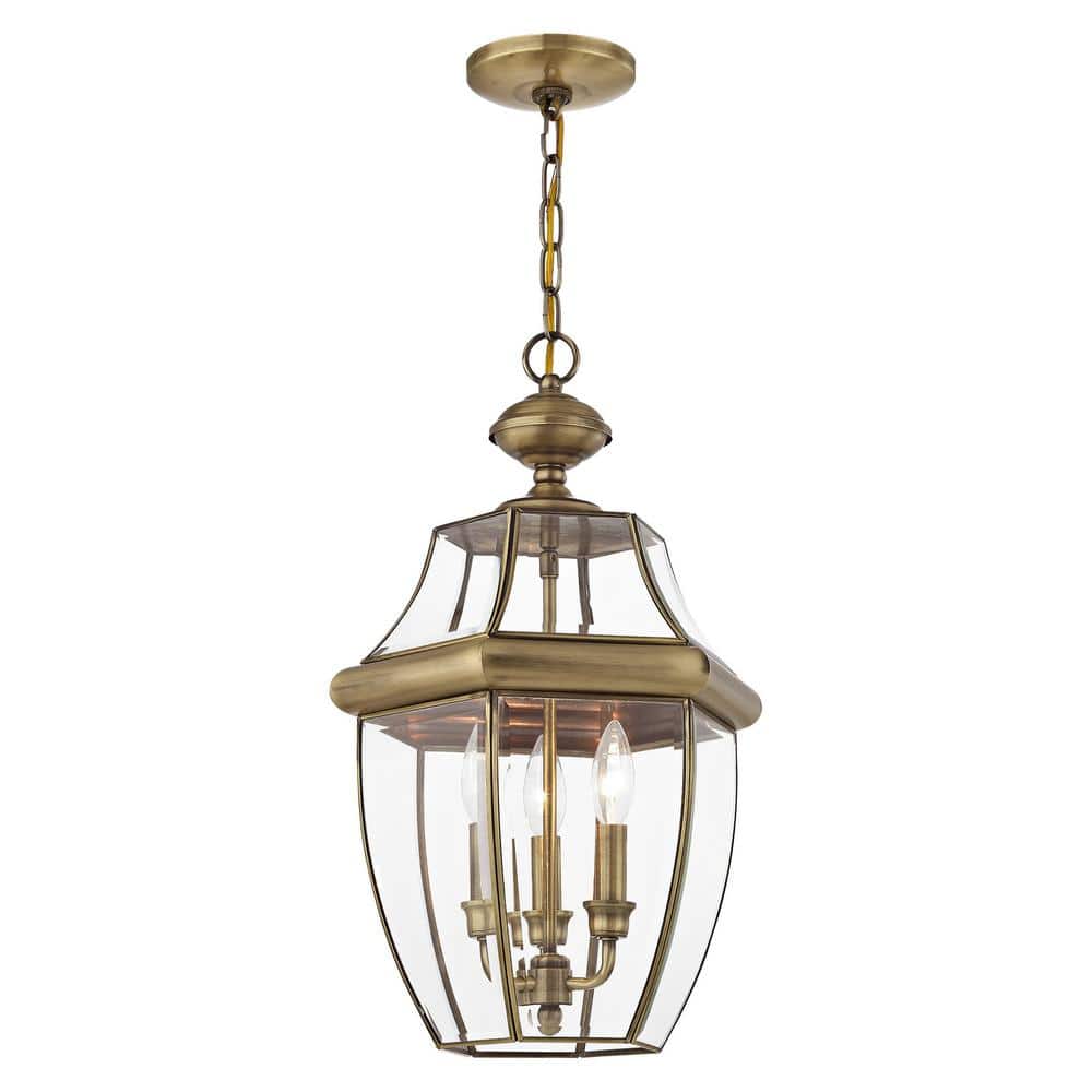 Monterey Antique Brass 3-Light Outdoor Pendant with Clear Beveled Glass