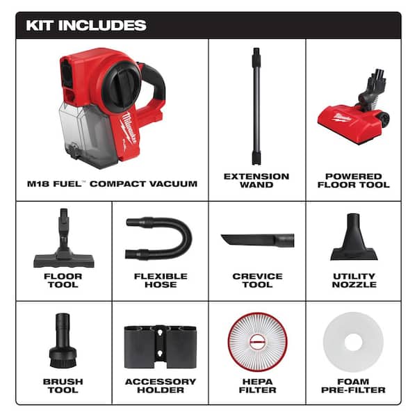 Milwaukee M18 FUEL 18-Volt Lithium-Ion Brushless .25 Gal. Cordless Jobsite  Vacuum with 5.0 Ah Battery and Charger 0940-20-48-59-1850 The Home Depot