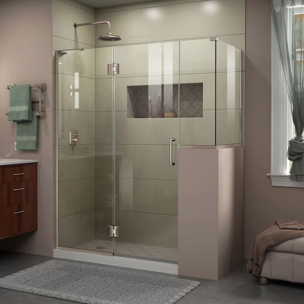 DreamLine Unidoor-X 36-3/8 in. x 60 in. x 72 in. Frameless Hinged Corner Shower Enclosure in Brushed Nickel