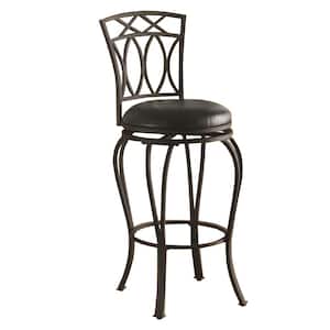 Elegant 44 in. Black High Back Metal Frame Extra Tall Barstool with Faux Leather Seat