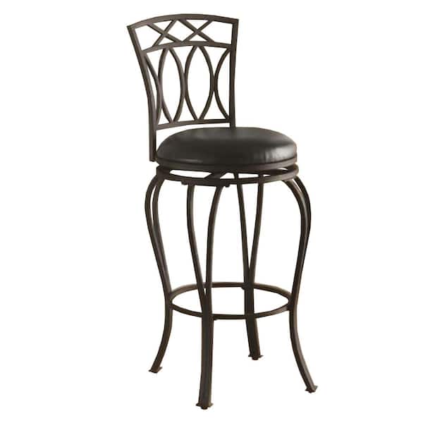 Benjara Elegant 44 in. Black High Back Metal Frame Extra Tall Barstool with Faux Leather Seat