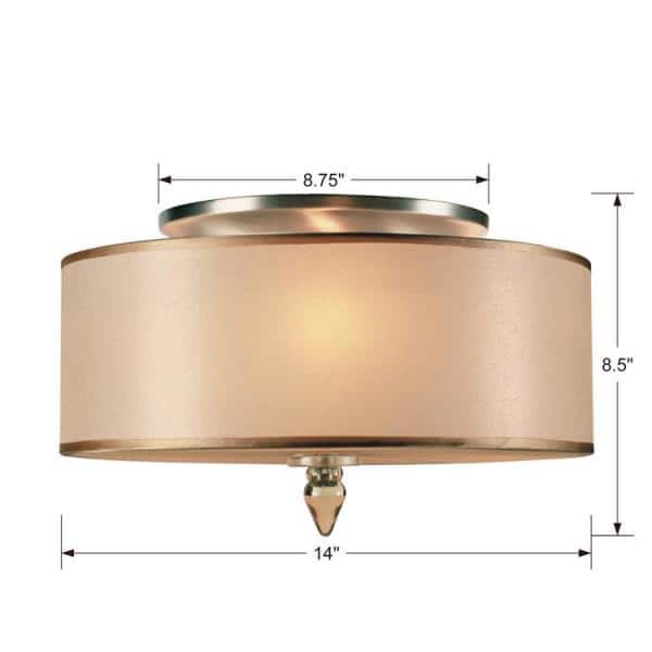 Antique Brass 3-Light Drum Shade Flush Mount with Silk Shade