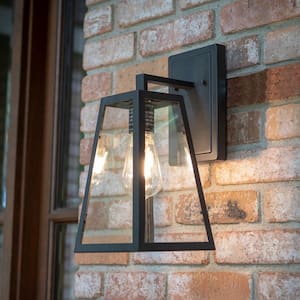 Colonade 16.1 in. 1-Light Sand Black Outdoor Wall Lantern Sconce with Clear Glass