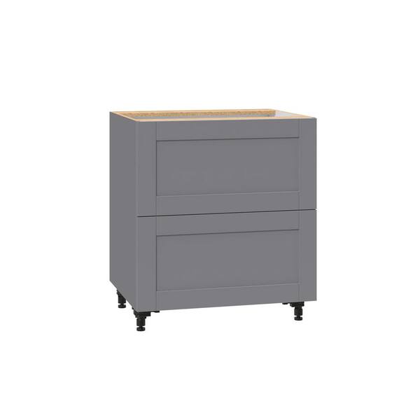 J Collection Shaker Assembled 30 In X 34 5 In X 24 In 2 Drawer Base Cabinet With Metal Drawer Boxes In Gray B2d30 Gs The Home Depot