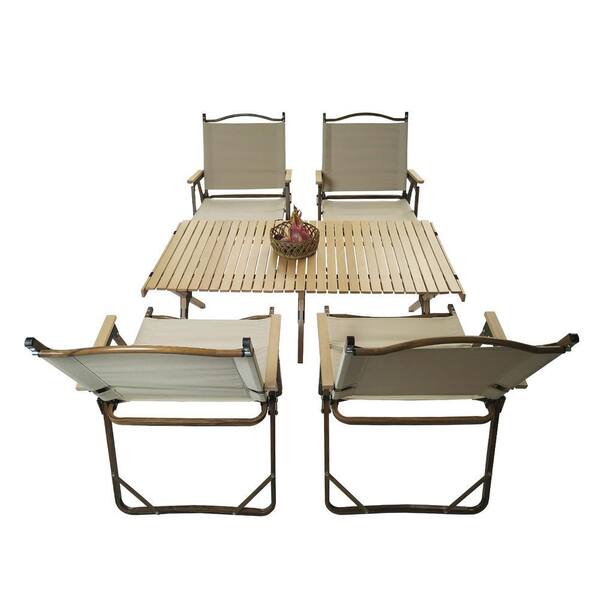 Flynama 5-Piece Metal Outdoor Camping Folding Table and Chair Set