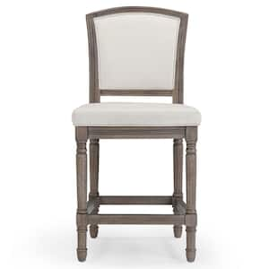 Charleston 26 in. Counter-Height Weathered Gray High-Back Wood Bar Stool with Gray Upholstered Seat