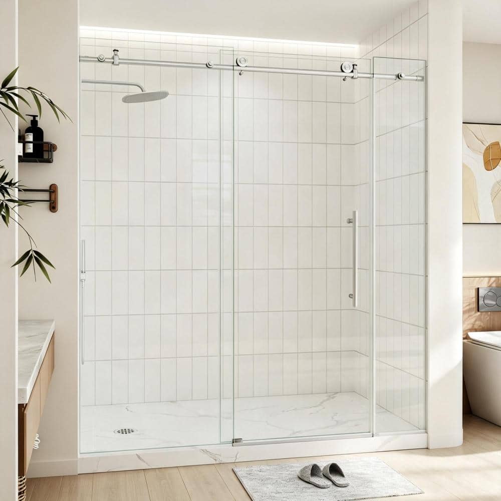 67 in. - 72 in. W x 76 in. H Frameless 3-Panel Sliding Shower Door in Brushed Nickel with 1/4 in. Clear Tempered Glass price history on PriceWatchPro