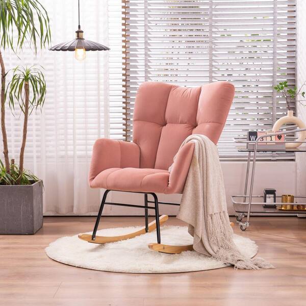 Pink Modern Velvet Tufted Upholstered Rocking Chair