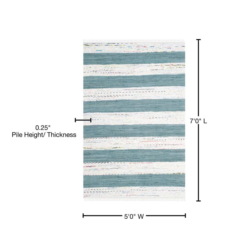 Ivory and Charcoal Striped Wool and Cotton 5' x 7' Area Rug