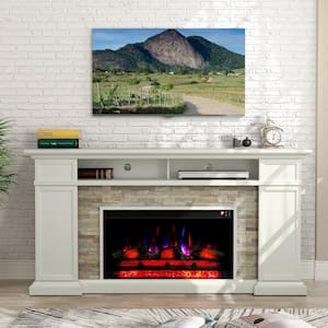 70 in. Freestanding Electric Fireplace in White