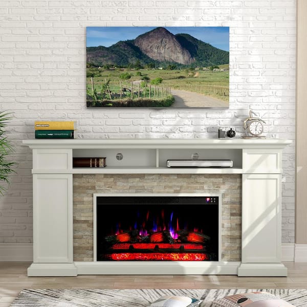 FESTIVO 70 in. Freestanding Electric Fireplace in White