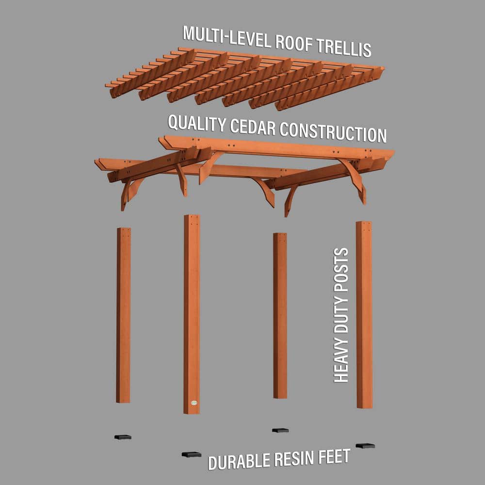 Cedar Wood 10' x 10' Outdoor Pergola with Sculptured Beams