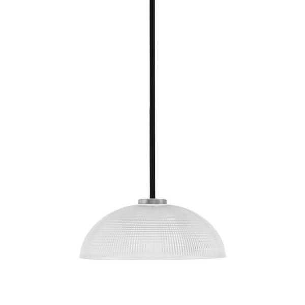Unbranded Elonia 100-Watt 1 Light Matte Black & Graphite Stem Mini Pendant Light with 13 in. Clear Ribbed Glass Shade