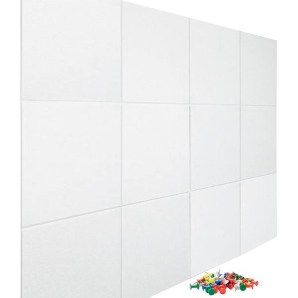 Afoxsos 47 x 35 Felt Wall Tiles White 12-Pack Includes 48-Adhesive Tabs 60-Push Pins Modern Alternative to Cork Board