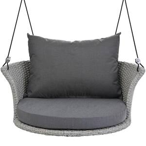 33.8 in. Single-Person Wicker Porch Swing with Ropes, Gray Wicker and Cushion