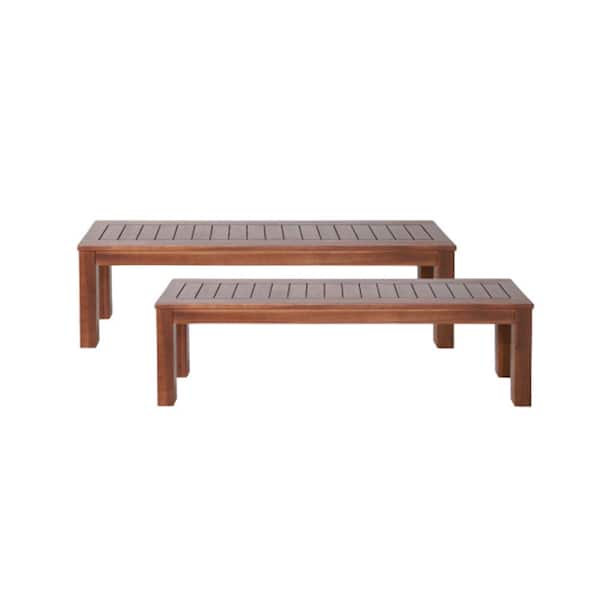 Misopily 2-Piece Dark Brown Wood Outdoor Bench Ottoman for Patio, Balcony, Lawn, Backyard and Pool