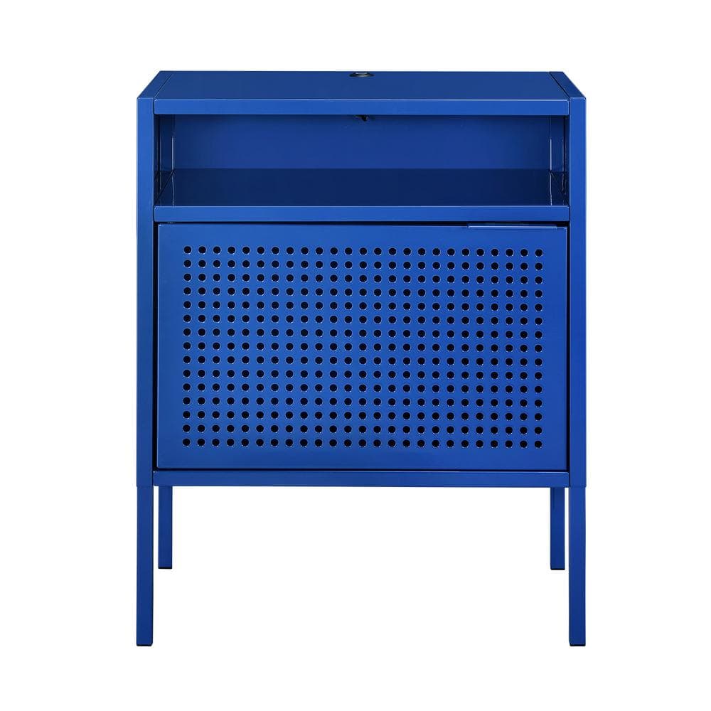 Gemma Contemporary Blue Metal Nightstand with USB Port